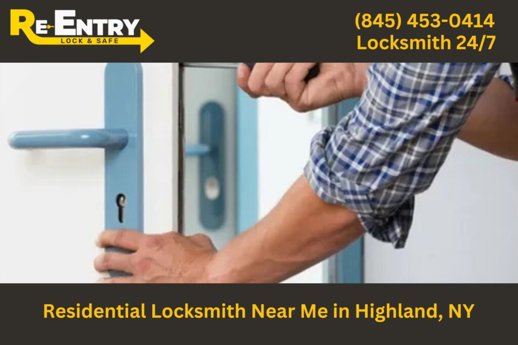 Residential locksmith in Highland NY installing and repairing home door locks.