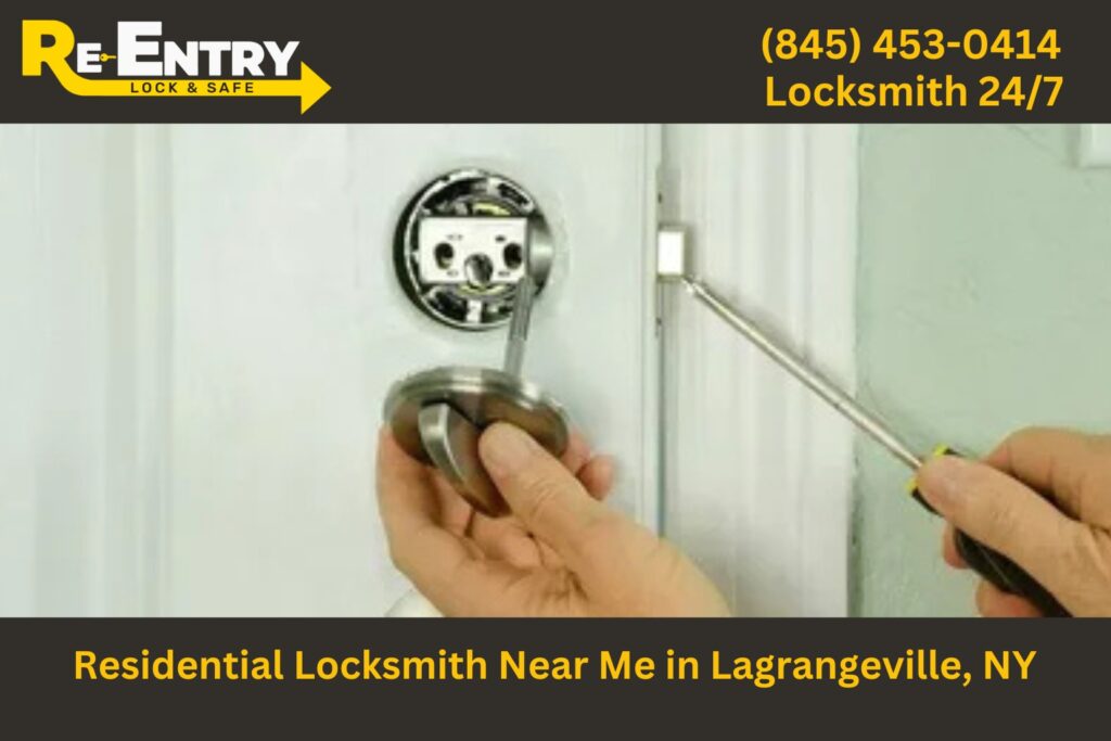Residential locksmith in LaGrangeville NY installing and repairing home door locks.