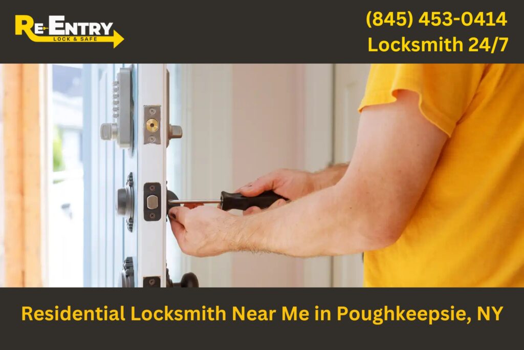 Residential locksmith in Poughkeepsie NY installing and repairing home door locks.