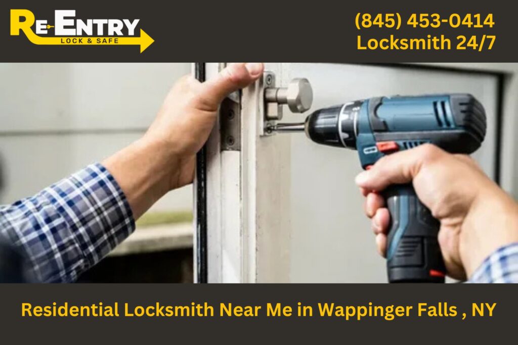 Residential locksmith in Wappingers Falls NY installing and repairing home door locks.
