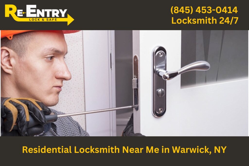 Residential locksmith in Warwick NY installing and repairing home door locks.