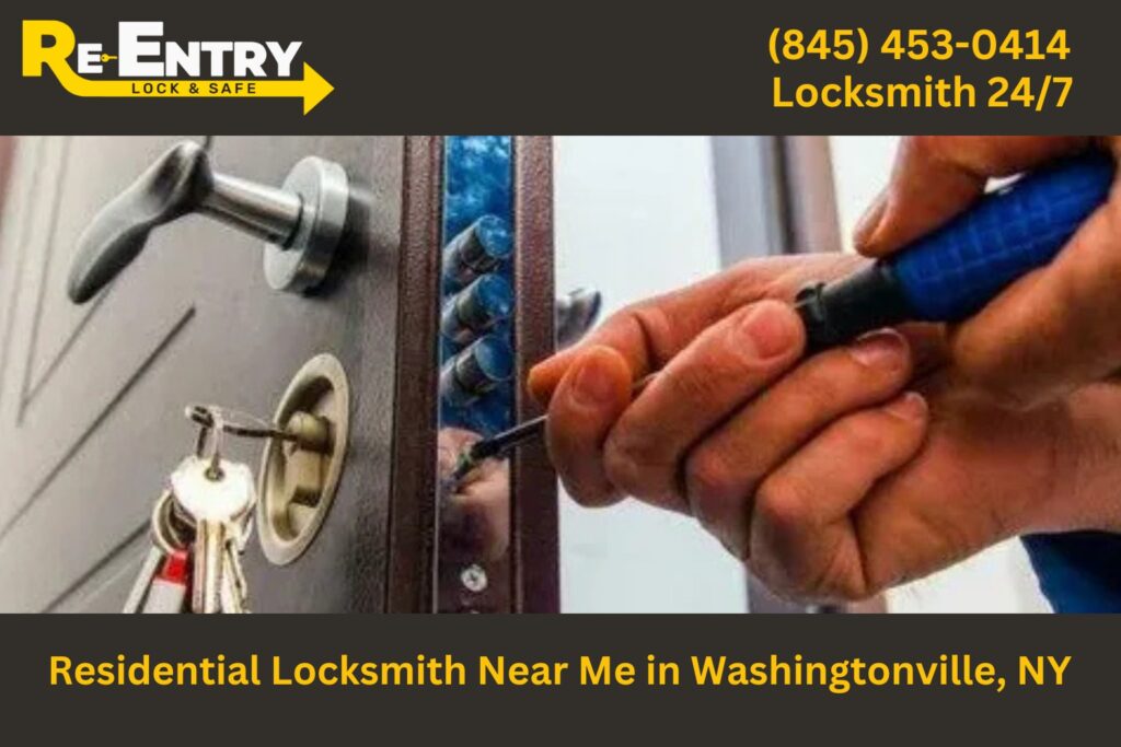 Residential locksmith in Washingtonville NY installing and repairing home door locks.