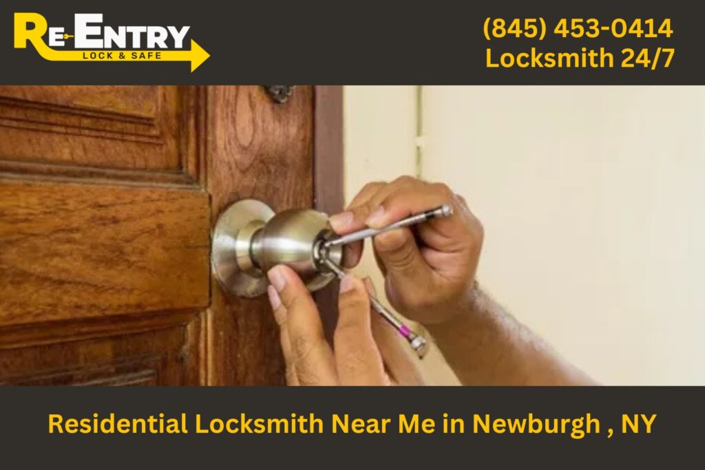 Residential locksmith in Newburgh NY installing and repairing home door locks.