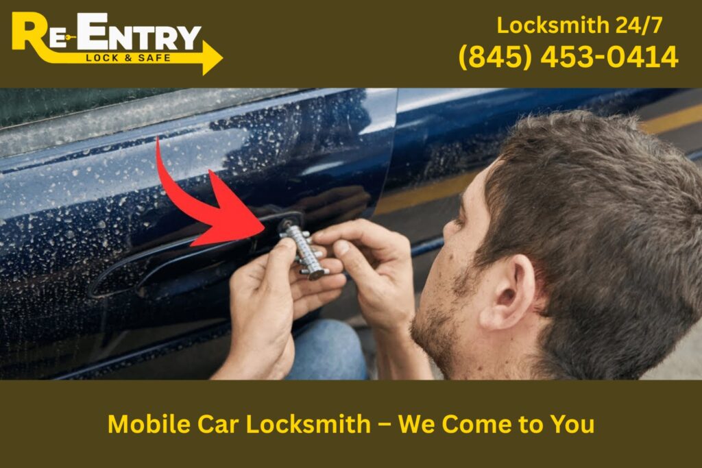 Mobile car locksmith technician unlocking a car on-site