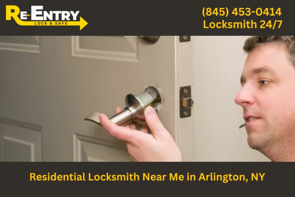 Residential locksmith in Arlington NY installing and repairing home door locks.