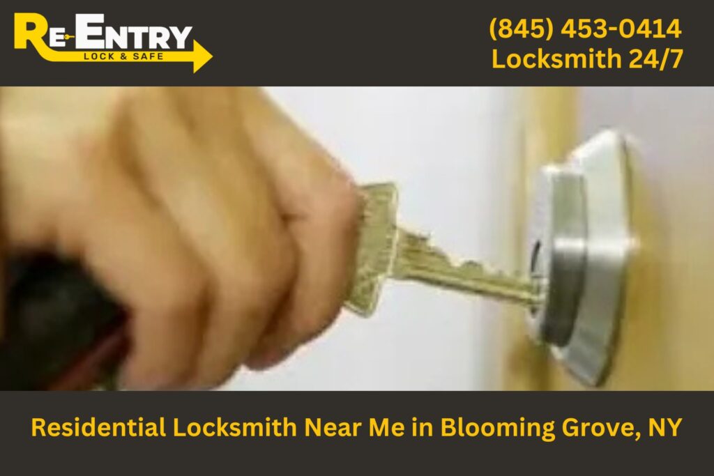 Residential locksmith in Blooming Grove NY installing and repairing home door locks.