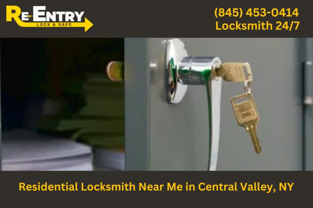 Residential locksmith in Central Valley NY installing and repairing home door locks.