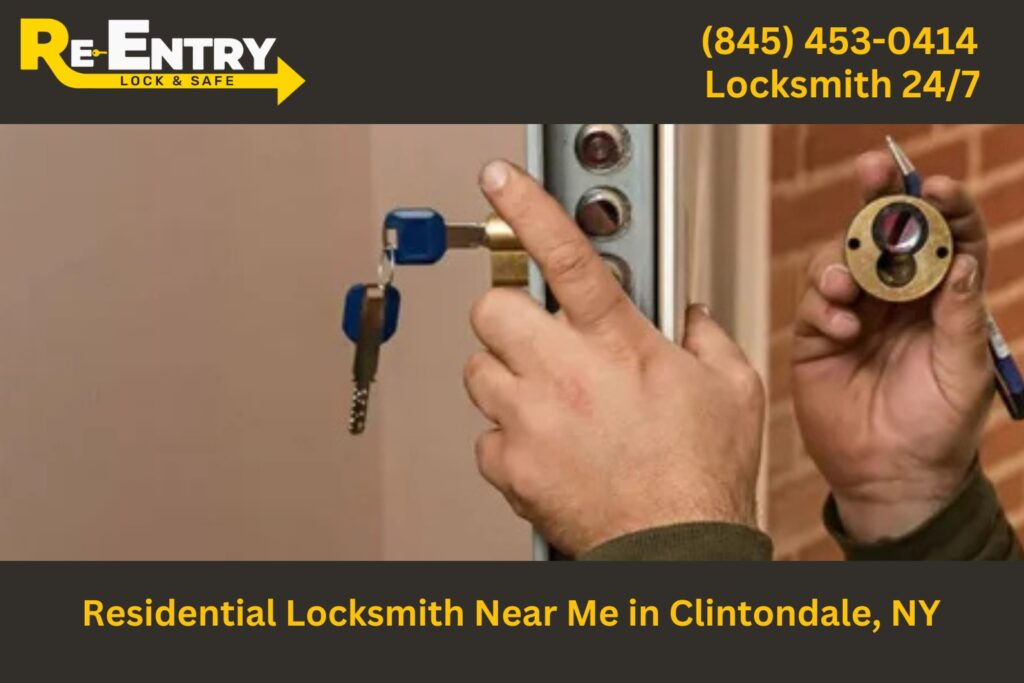 Residential locksmith in Clintondale NY installing and repairing home door locks.