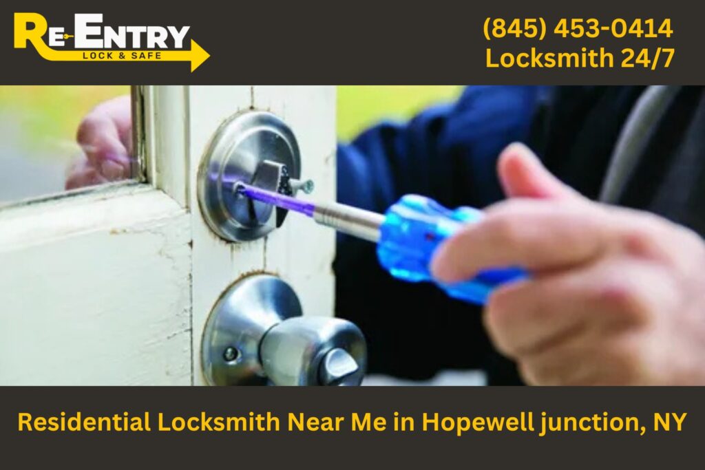 Residential locksmith in Hopewell Junction NY installing and repairing home door locks.