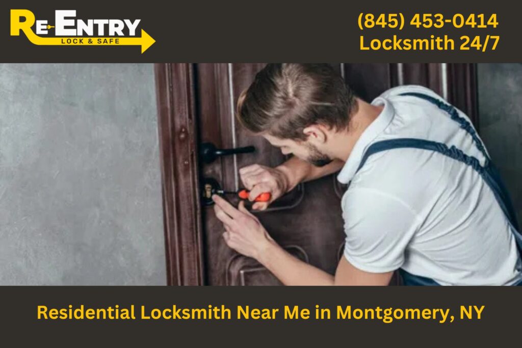 Residential locksmith in Montgomery NY installing and repairing home door locks.
