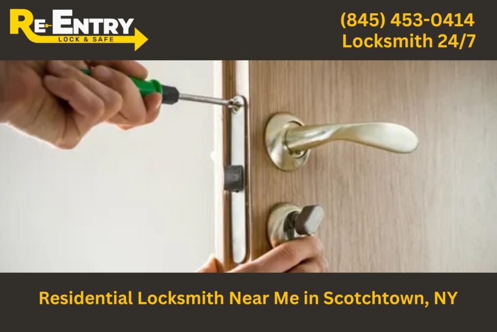 Residential locksmith in Scotchtown NY installing and repairing home door locks.