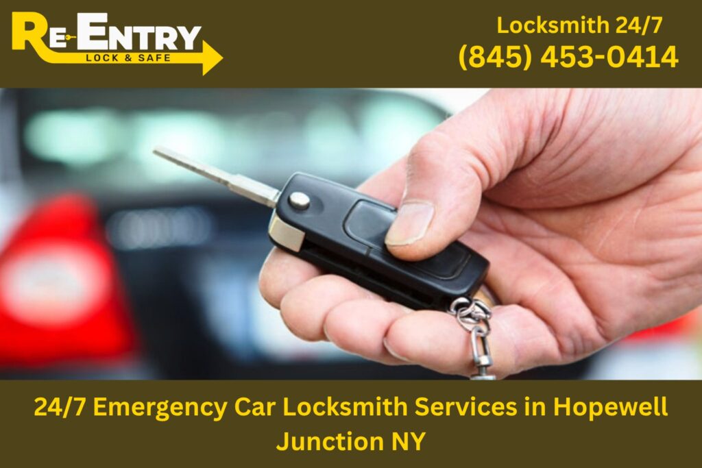 24/7 emergency car locksmith service in Hopewell Junction NY helping driver regain access to locked vehicle