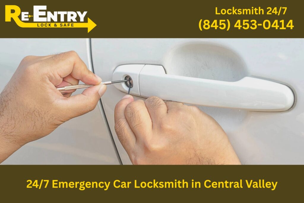 24/7 emergency car locksmith in Central Valley NY helping driver regain access to locked vehicle
