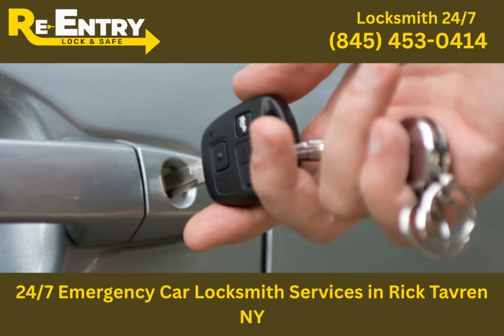 24/7 emergency car locksmith service in Rick Tavern NY helping driver regain access to locked vehicle