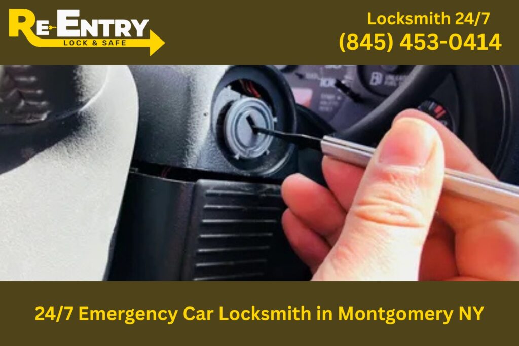 24/7 emergency car locksmith in Montgomery NY helping driver regain access to locked vehicle