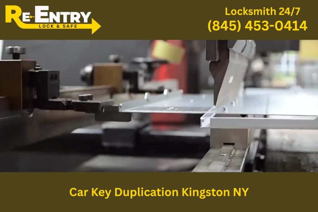 Automotive locksmith creating a duplicate car key in Kingston NY