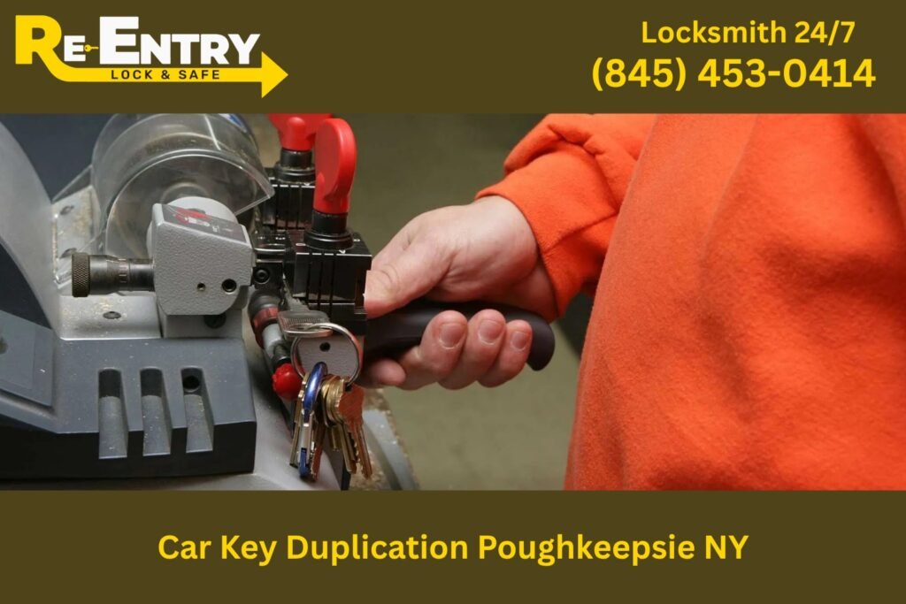 Automotive locksmith creating a duplicate car key in Poughkeepsie NY